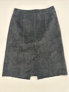 Ann Taylor Loft Leather Skirt Size 4 Knee Length Back Slit Black